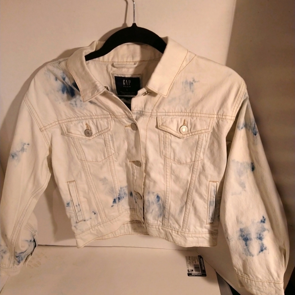 Gap Teen Ivory Crop Denim Jacket Size L.